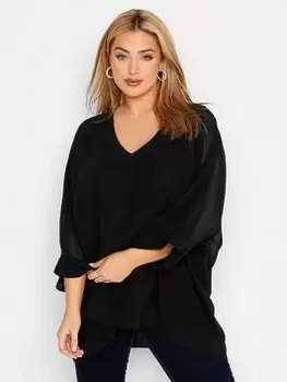 Yours London Rib Cape Top - Black, Size 30-32, Women