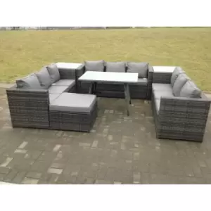 Fimous 9 Seater Outdoor Dark Grey Rattan Lounge Complete Sofa Set with Big Footstool