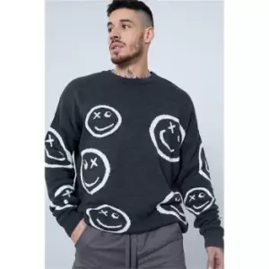 I Saw It First Charcoal Cross Eye Smiley Face Jumper - Grey