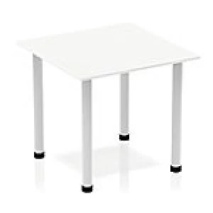 Impulse Square Table 800 White Post Leg Silver