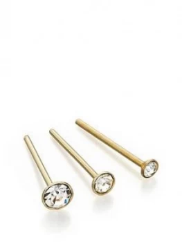 The Love Silver Collection Set Of 3 Gold Plated Sterling Silver Crystal Nose Studs