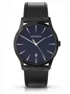 Sekonda Mens Dark Blue Date Dial Black Leather Strap Watch 3536