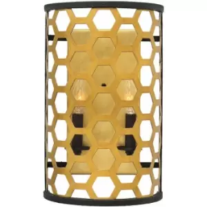 Loops - Twin Wall Light Hexagonal Laser Cut Steel Pattern Black Sunset Gold LED E14 60W