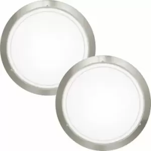 Loops - 2 pack Wall Flush Ceiling Light Satin Nickel White Clear Glass Painted E27 60W