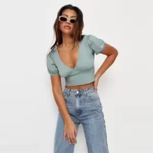 Missguided Puff sleeve tie back detail crop - Green