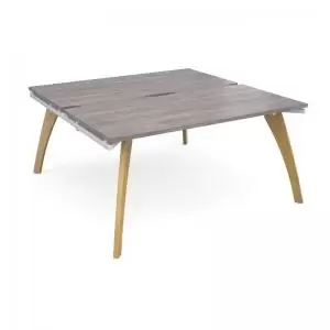 Fuze back to back desks 1600mm x 1600mm - white frame and grey oak top