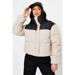 I Saw It First Stone & Black Petite Two Tone Puffer Coat - Black