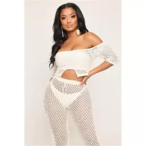 I Saw It First Crochet Cropped Bardot Top - Brown