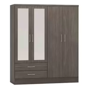 Seconique Nevada 4 Door 2 Drawer Wardrobe - Black Wood Grain