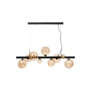 Marshall Linear Ceiling Pendant, 9 Light G9, Satin Black, Amber Plated Glass