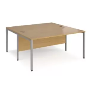 Office Desk 2 Person Rectangular Desk 1600mm Oak Tops With Silver Frames 1600mm Depth Maestro 25