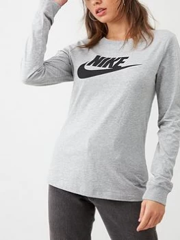 Nike NSW Essential Icon Futura LS Top - Dark Grey Heather, Size S, Women