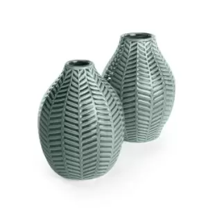 Green Ceramic Leaf Inspired Vases - Set of 2 M&amp;W