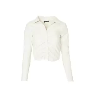 I Saw It First Ivory Petite Faux Leather Button Detail Collared Top - White