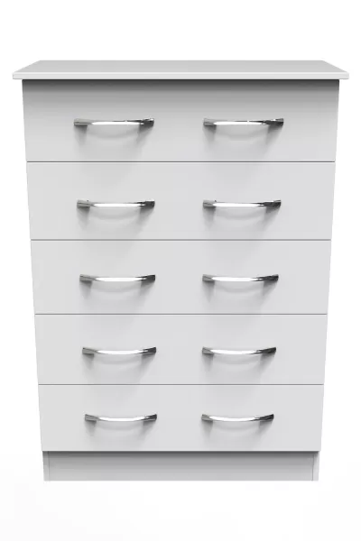 Welcome Furniture Ready Assembled Avon 5 Drawer Chest In White Matt