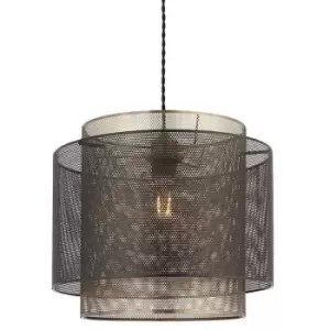 Hanging Ceiling Pendant Light 250mm Matt Black & Antique Brass Metal Mesh Shade