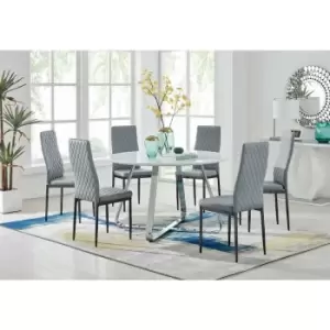 Santorini White Round Dining Table And 6 Grey Milan Black Leg Chairs - Elephant Grey