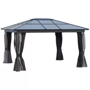 Outsunny Outdoor Aluminium Hardtop Gazebo Patio Shelter With Mesh & Curtains : 420L X 360W Cm - Black