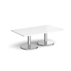 Pisa rectangular coffee table with round chrome bases 1400mm x 800mm - white