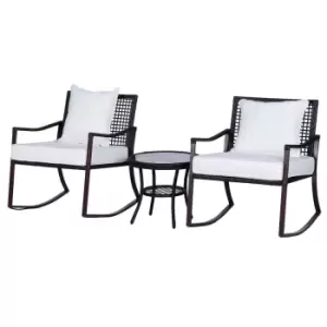 Outsunny 3 Pieces Rocking Chair Bistro Set Furniture Rattan Wicker Brown