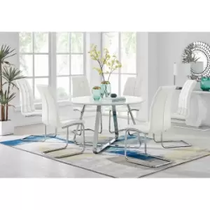 Furniture Box Santorini White Round Dining Table and 6 White Murano Chairs