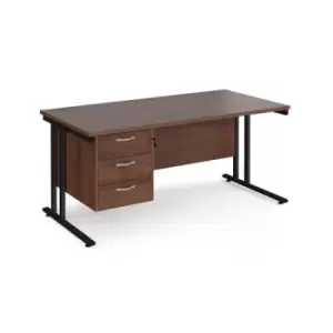 Office Desk Rectangular Desk 1600mm With Pedestal Walnut Top With Black Frame 800mm Depth Maestro 25 MC16P3KW