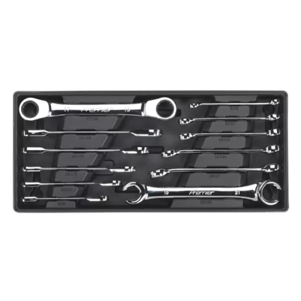 Sealey TBT13 Tool Tray Flare Nut & Ratchet Ring Spanner Set 12pc