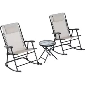 Outsunny 3 Pcs Outdoor Conversation Set w/ Rocking Chairs and Side Table Beige - Beige