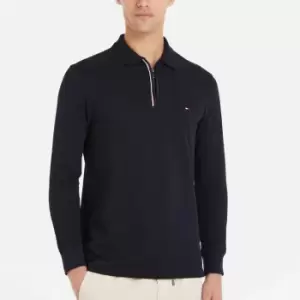 Tommy Hilfiger Mens Quarter Zip Long Sleeved Polo Shirt - Desert Sky - M