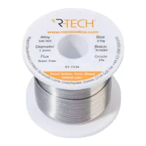 R-TECH 857034 SAC305 Solder 2% Rosin-Free HF Flux Halide-Free 1.2m...