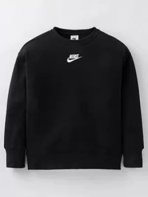 Nike Girls Nsw Club Fleece Boyfriend Crew Sweat Top, Black/White, Size L, Women