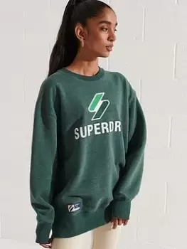 Superdry Code Logo Applique Crew Sweatshirt - Green, Size M/L, Women