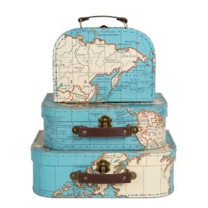 Sass & Belle Vintage Map 3Pcs Set Suitcases