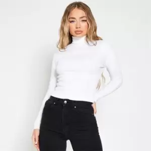 I Saw It First Rib Roll Neck Cotton Crop Top - White