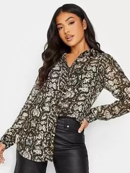 PixieGirl Petite Snake Print Oversized Shirt, Brown, Size 14, Women