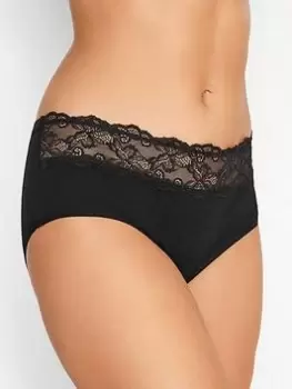 Yours Long Tall Sally 3pk Lace Trim Cotton Stretch Full Briefs, Black, Size 22-24, Women