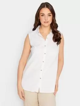 Long Tall Sally Sleeveless Linen Shirt - White, Size 16, Women