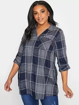 Yours Clothing Zip Neck Check Shirt. Nav - Navy, Size 18, Women