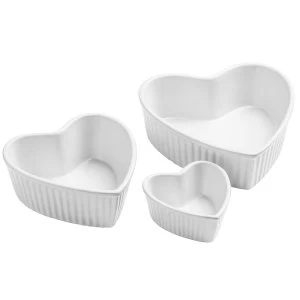 Premier Housewares Amour Set of 3 Heart Shape Stoneware Dishes - White