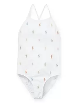 Ralph Lauren Girls Schiffli Swimsuit - White, Size Age: 8 Years, Women