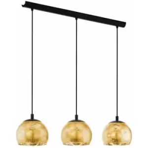 Pendant Ceiling Light Colour Black Shade Gold Color Glass Bulb E27 3x40W