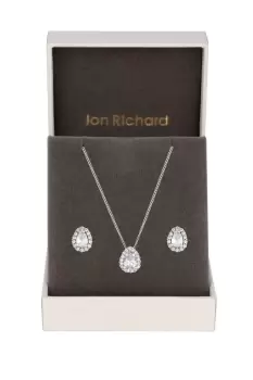 Rhodium Plated Cubic Zirconia Pear Stone Set - Gift Boxed