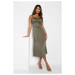 I Saw It First Ruched Bust Satin Dress - Green