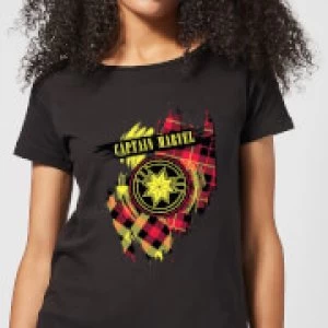 Captain Marvel Tartan Patch Womens T-Shirt - Black