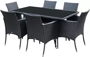 Outsunny 7Pc Rattan Garden Furniture Dining Set: 1 x Rectangular