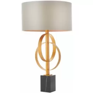 Loops - Antique Gold Table Lamp & Mink Satin Shade - Black Marble Base Desk Light