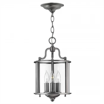 3 Light Small Ceiling Lantern Pendant Pewter, E14