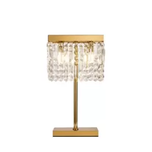 Wethersfield 30x10cm Rectangular Table Lamp, 2 Light E14, Gold, Crystal