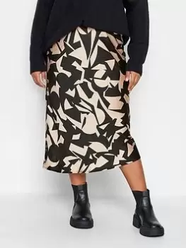 Yours Bias Cut Skirt Mono Abstract, Black, Size 22-24, Women