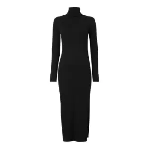 Calvin Klein Jeans Logo Tape Roll Neck Rib Dress - Black